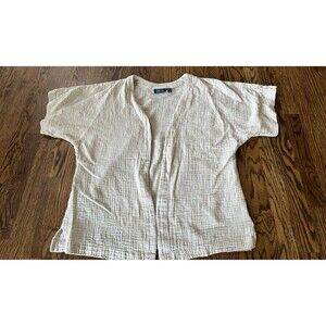 Denim &‎ Co Beach Women's Swim Cover up Open Front Gauze 100% Cotton Khaki Beige